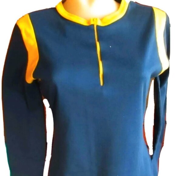 Vintage 1970s Womens Ringer T-shirt Medium Top Pullover Blue/Yellow by Fritzi M - Picture 1 of 6